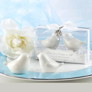 1 КОМПЛЕКТ белых керамических шейкеров для соли и перца Birds в элегантной подарочной коробке с очарованием, свадебный подарок, сувениры для новобрачных в душе