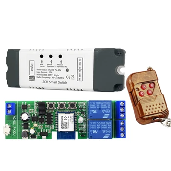 1 Комплект Релейного Модуля С Радиочастотным Пультом Дистанционного Управления Подходит Для Alexa 2 CH AC/DC 7-32V RF/APP Remote Control Smart Home