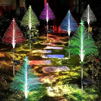 1шт светодиодные солнечные огни для Рождественской елки, 7 изменяющих цвет водонепроницаемых солнечных фонарей, солнечные волоконно-оптические садовые фонари для Рождества во дворе