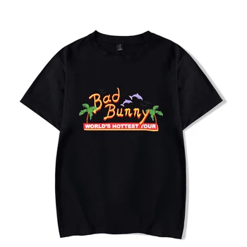 2022 Bad Bunny World's Hottest Tour Футболка Унисекс С круглым вырезом И Коротким рукавом Женская Мужская Футболка Хип-Хоп Рэпер Модная Одежда