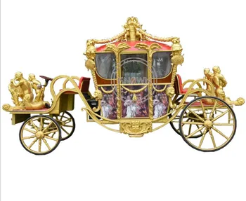 2022 Королевская скульптурная карета Аттракцион для осмотра достопримечательностей Конная повозка Золотого цвета Выставочный вагон