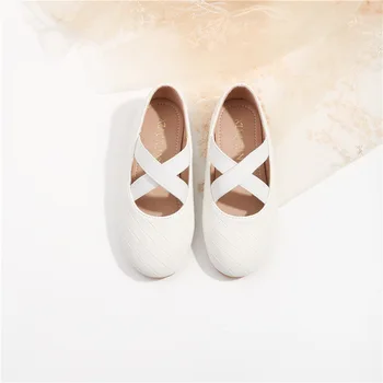 2023 Four Seasons / Новая Корейская версия Дышащей Кожаной обуви на плоской подошве Для девочек - Удобная и однотонная Повседневная обувь для детей (Возраст
