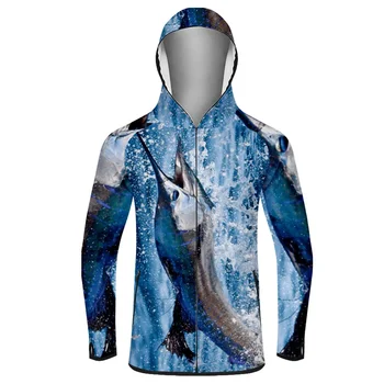 2023 Сублимационная одежда для рыбалки Рубашки с цифровой печатью Защита от ультрафиолета на открытом воздухе С толстовкой Водонепроницаемая толстовка для рыбалки