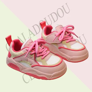 2024 Брендовая детская спортивная обувь из микрофибры + сетка, модная весенняя повседневная обувь для детей, Женская Зеленая Розово-красная детская обувь