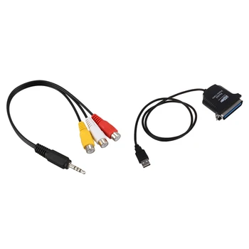 2ШТ Параллельный 36-контактный кабель-адаптер для принтера Centronics с разъемом 3,5 мм для подключения аудио-видео AV-кабеля с разъемом 3 RCA