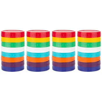 32 Упаковки Пластиковых Крышек Для Банок Mason - Цветные Крышки Для Банок Mason, 100% Совместимые Для Банок Ball Kerr Wide Mason (С Широким горлышком)