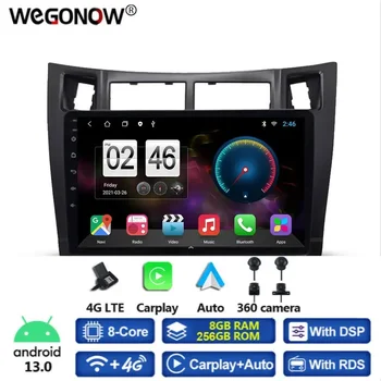 360 Панорамная Камера 8G + 256G Android 13,0 Автомобильный DVD-плеер GPS WIFI Bluetooth 5,0 RDS Авторадио Для Toyota Yaris XP90 2005-2012