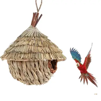 41XB Сплетенный вручную птичий соломенный домик из травы для подвешивания птиц на открытом воздухе Натуральные домики колибри для гнездования