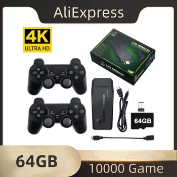 4K M8 Game Stick Беспроводная Игровая Приставка 64GB Ретро ТВ-Игры с Двумя Геймпадами 2.4G Для GBA/PS1 Подарки Для Детей и Взрослых