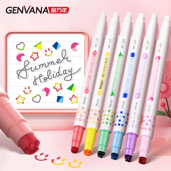 6 цветов / набор Kawaii Star Маркерная ручка Волшебные цвета Милый штамп с двойным пером Подарки ребенку на День рождения Школьные канцелярские принадлежности