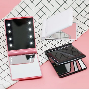 8 Светодиодных зеркал для макияжа со Светлым Квадратным Складным Переносным Карманным зеркалом для туалетного столика Дорожные Розовые Черные Белые Складные Косметические Зеркала