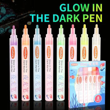 8 Цветов Флуоресцентные Ручки Хайлайтер Красочная Краска Ручка Светится в Темноте Яркий DIY Люминесцентный Маркер Ремесленная Ручка для Рисования