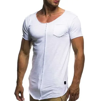 A3039 Мужская Модная Лоскутная футболка С коротким рукавом, Однотонная Мужская футболка, Повседневный Летний Топ, Футболки, Мужские Фитнес-тонкие camiseta