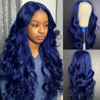 AIMEYA Body Wave Темно-синий Кружевной парик из человеческих волос спереди 13x6 Прозрачный Кружевной парик из Бразильских предварительно выщипанных волос для чернокожих женщин
