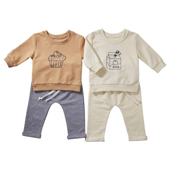 Baywell/ Комплекты одежды для маленьких мальчиков и девочек, повседневная толстовка с капюшоном и длинными рукавами с простым рисунком, толстовка + штаны, 2 предмета, детская одежда, весенний костюм