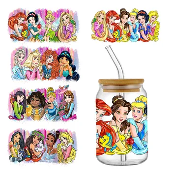 Disney Princess 16 унций Libbey Glas UV DTF Transfer Sticker Водонепроницаемые Переводные Наклейки Для Злодеев Can Glass Cup Wrap Stickers