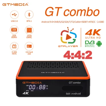 GTMEDIA GT COMBO Android 9.0 TV BOX + DVB-S/S2/S2X, DVB + T /T2 /кабель /ATSC-C (J.83B)/ISDBT 4K Android BOX 4:2: 2 2 + 16 ГБ Система GT UI