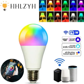 HHLZYH E27 Светодиодная лампа Wifi Smart Tuya Alexa Лампа переменного тока 110 В 220 В RGB голосовое управление Google Home Для украшения домашней спальни