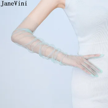 JaneVini Перчатки из прозрачного тюля длиной 70 см, рукавицы с сеткой на локоть, свадебные Перчатки для невесты, аксессуары для свадебных перчаток для выпускного вечера, аксессуары для свадебных перчаток