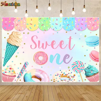 Mocsicka Sweet One Birthday Background Пончики, мороженое, конфеты для девочки, 1-й день рождения, фотография, фон, украшение стола для торта