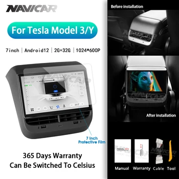 NAVICAR 7,0-Дюймовая Стерео Панель Переменного Тока Для Tesla Model 3 Model Y Air Multimedia IPS Дисплей Развлекательной Системы Заднего Сиденья Android12.0