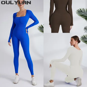 Oulylan Boilersuit Женский спортивный костюм, комбинезон для тренировок в тренажерном зале, одежда для йоги, фитнеса, цельный спортивный комбинезон с длинными рукавами, сексуальный, обтягивающий