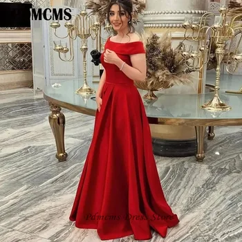 PDMCMS Простые красные вечерние платья, атласные арабские платья для выпускного вечера для свадебной вечеринки, платье трапециевидной формы длиной до пола, женское вечернее платье