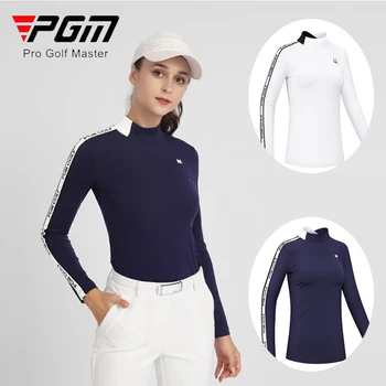 PGM Осенняя женская футболка для гольфа с длинным рукавом, женские топы с нерегулярным воротником-стойкой, женская тонкая лоскутная рубашка для гольфа, повседневная одежда