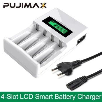 PUJIMAX 4 Слота Смарт-Зарядное Устройство ЖК-Дисплей США/ЕС/Великобритания Штекер Для AAA/AA Ni-MH/Ni-Cd Аккумуляторных Батарей С Кабелем Переменного тока