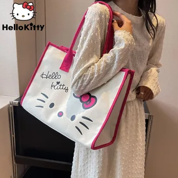 Sanrio Hello Kitty Женская Холщовая сумка-тоут Большой Емкости Y2k С Милым Рисунком 2023, Новая Трендовая Сумка Через плечо На молнии, Модные Сумки