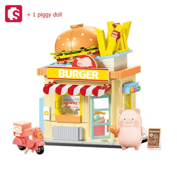 SEMBO 444pcs Burger Shop Строительные Блоки Креативный Городской Пейзаж MOC Модель Кирпичей Украшения Праздничный Подарок Детские Игрушки для Девочек