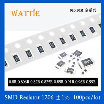 SMD резистор 1206 1% 0.82R 0.825R 0.85R 0.91R 0.96R 0.99R 100 шт./лот микросхемные резисторы 1/4 Вт 3.2 мм * 1.6 мм с низким значением сопротивления