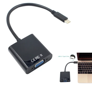USB-C USB3.1 Type C Для Кабеля-адаптера VGA Male To VGA Female Конвертер Передачи видео 1080P Для 12 Дюймов