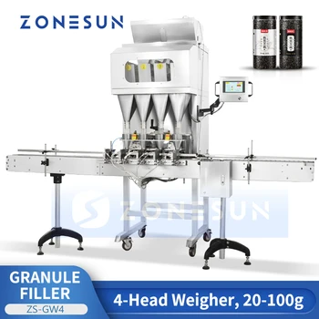 Автоматический дозатор гранул ZONESUN с 4 головками, Орехи, фасоль, семена, машина для взвешивания бутылок с частицами ZS-GW4