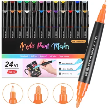 Акриловые ручки для рисования, 24 цвета, акриловые маркеры для рисования, ручки с тонким кончиком, средний кончик (0,7 мм-5 мм), художественный маркер для поделок своими руками