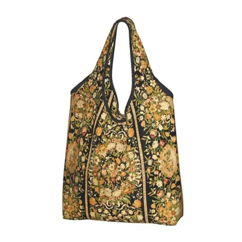 Антикварная французская сумка для покупок Aubusson, женские Милые Винтажные сумки для покупок в Европе и Богемии с цветочным рисунком, Большие сумки