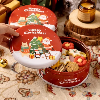 Банки для конфет Санта-Клауса, Декоративные круглые коробки из жести, Рождественская банка для упаковки конфет, контейнеры для печенья, Контейнеры для свечей, Подарочная коробка для конфет