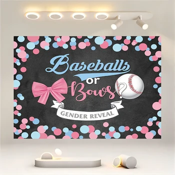 Бант и бейсбольный мяч раскрывают пол, голубые и розовые цветы раскрывают пол ребенка, беременность раскрывает удивительный фон