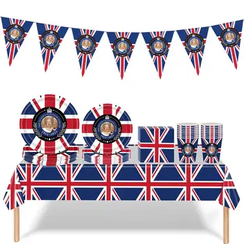 Британские принадлежности для вечеринок 118шт Королева Елизавета Юнион Джек Принадлежности для вечеринок Юнион Джек Тематическое украшение вечеринки с Британским флагом