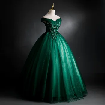 Вечернее платье для ведущей Ежегодного женского собрания с блестками, атласное сетчатое вечернее платье с вырезом лодочкой, новый зеленый костюм для сольного выступления Qipao