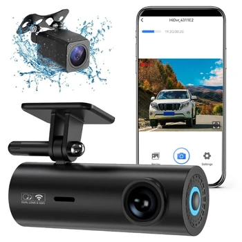 Видеорегистратор 4K + 1080P Камера заднего вида WIFI Автомобильный видеорегистратор с голосовым управлением Автомобильный видеорегистратор