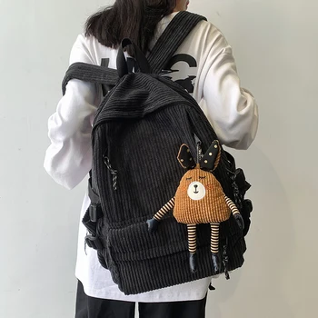 Винтажный вельветовый противоугонный рюкзак, модный женский рюкзак, однотонная милая школьная сумка для девочек-подростков, дорожная сумка через плечо