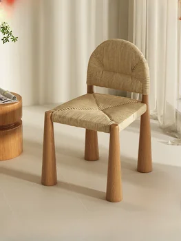 Винтажный Одноместный стул из массива ротанга, плетеный Минималистичный дизайн в кремовом стиле, Модельная мебель, обеденный стул со спинкой