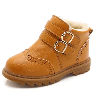 Водонепроницаемые теплые плюшевые кожаные ботинки для маленьких мальчиков, зимняя обувь из натуральной кожи на лодыжках, детские зимние ботинки для мальчиков 1, 2, 3, 4, 5, 6 лет