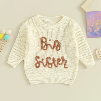 Вязаный свитер для маленьких девочек и мальчиков с круглым вырезом и длинными рукавами, толстовка, осенне-зимняя одежда