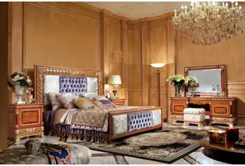 Главная спальня из резного бука в европейском стиле, красно-коричневый шпон, сусальное золото, ретро Двуспальная кровать