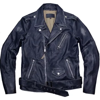ГОД!Бесплатная доставка.Классическое японское пальто из натуральной кожи 618 Motor rider в стиле ретро.Крутая качественная куртка из мягкой оленьей кожи.Мужская винтажная