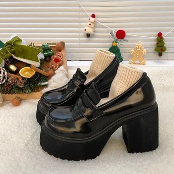Горячая распродажа 2023 года, Женская обувь, обувь на платформе в стиле ретро, Повседневная униформа, Кожаные туфли на высоком каблуке, Однотонная женская обувь для колледжа Мэри Джейн