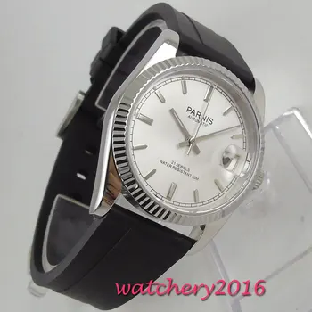 Деловые роскошные сапфировые часы, мужские кожаные часы для джентльменов, механические наручные часы PARNIS, автоматические мужские часы Relogio Masculino