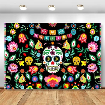 День мертвых, фон для Мексиканской фиесты, Сахарный череп, цветы, фон для фотосъемки, Украшения Диа-ДЕ-Лос-Муэртос, баннер